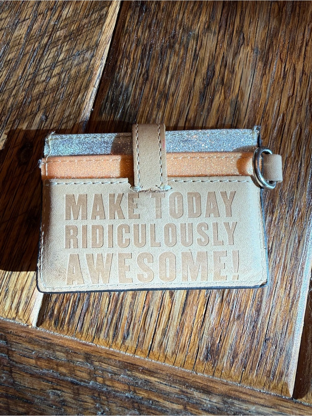 Consuela tan cardholder with glitter accents